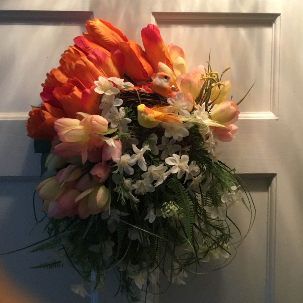 Orange/ Peach silk Tulip Hanging Basket